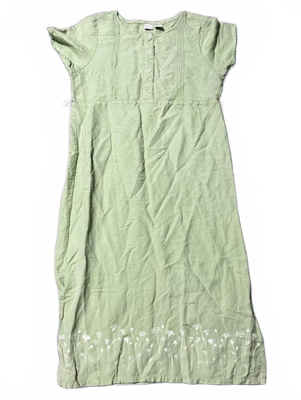 Cherokee 90s Vintage Teacher Core Green Babydoll Maxi Cotton Dress Size S